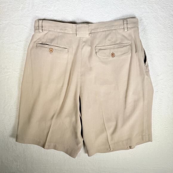 Caribbean Men's Shorts 36 Beige Relaxed Fit Pleated Silk Bermuda Pleated Y2K - Picture 3 of 8